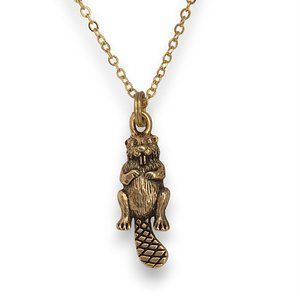 Miniature Gold Plated Pewter Beaver Canada Wildlife Animal Woodland Necklace